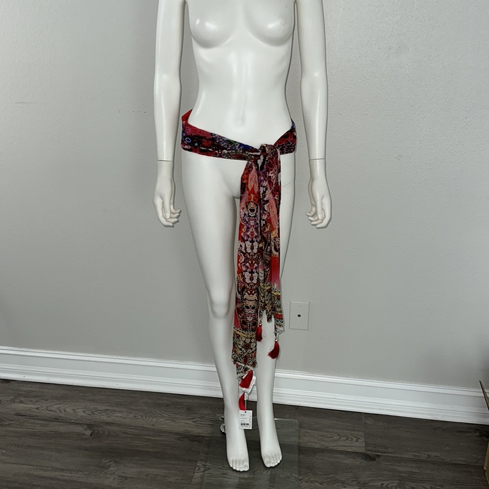 CAMILLA *Artesania Mania* bold red silk scarf belt top shawl headband wrap top - Picture 7 of 8